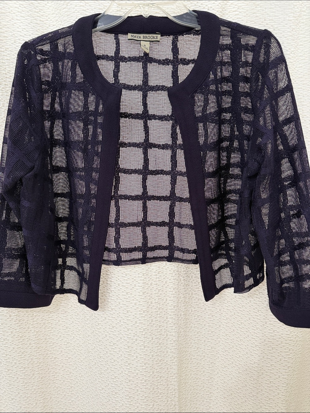 Maya Brooke Navy Openwork Check Cardigan Shrug